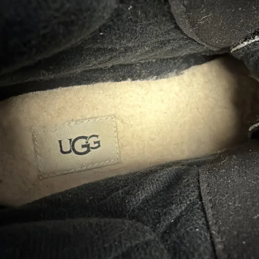 UGG Valory Black Suede & Leather Waterproof Wedge Lace up Ankle Booties Size 10